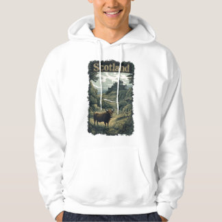 Sudadera Diseño escocés: Vaca Highland, castillo y paisaje