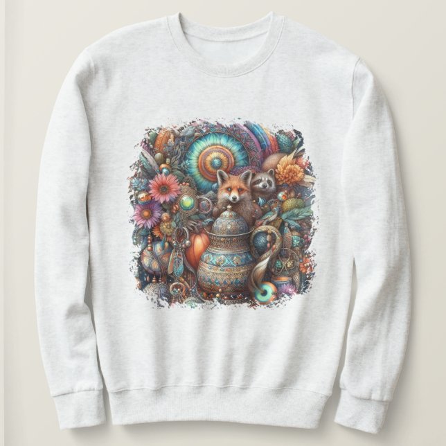Sudadera Diseño floral de Boho Fox Raccoon (Anverso del diseño)