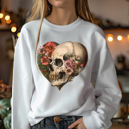 Sudadera Diseño floral de cráneo cardíaco