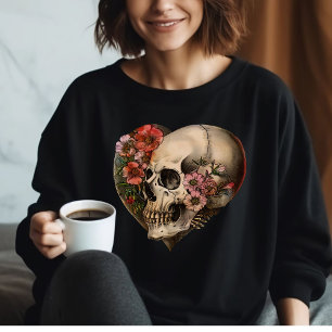 Sudadera Diseño floral de cráneo cardíaco