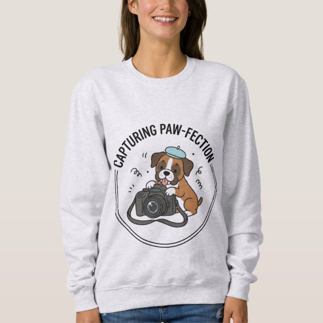 Sudadera Diseño Gráfico de Fotógrafo Perro Boxer Kawaii (Anverso)