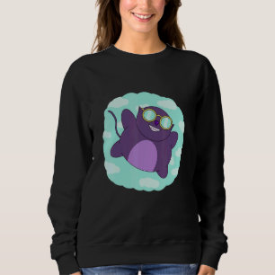 Sudadera Diseño gráfico púrpura de gato gatito volando con 