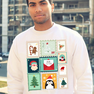 Sudadera Diseño Navideño de Sello Postal de Fiesta Vintage