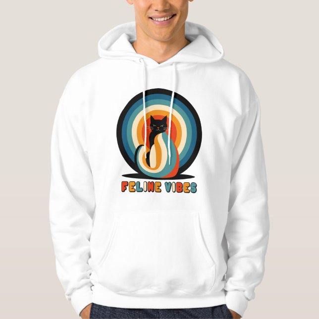 Sudadera Diseño Retro de Gato Vibraciones Felinas (Anverso)