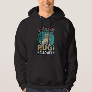 Sudadera Diseño vector vintage de niña pug Halloween_1
