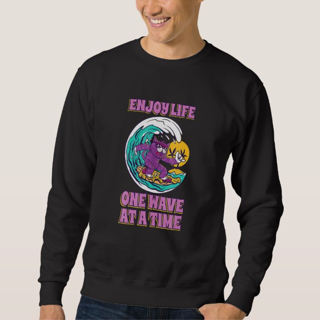 Sudadera Disfruta la vida olas de verano surf surf gato fre (Anverso)