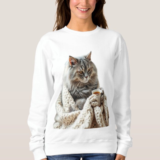Sudadera Disfrutar del té de invierno del gato (Anverso)