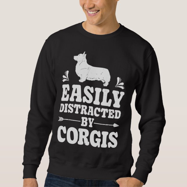 Sudadera Distraído Fácilmente Por Corgis Funny Corgi Dog (Anverso)