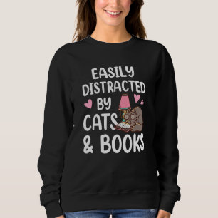 Sudadera Distraído Fácilmente Por Gatos Y Libros Gracioso B