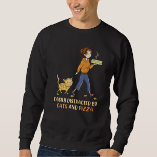 Sudadera Distraídos Fácilmente Por Gatos Y Pizza