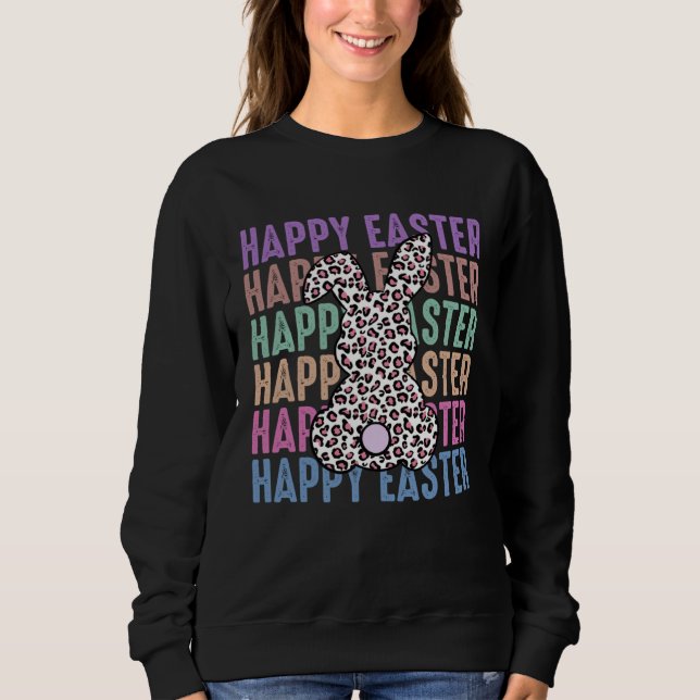 Sudadera Distress Bunny Leopard Print Girls Women Happy Eas (Anverso)