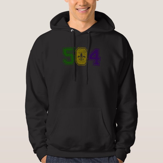 Sudadera Distressed Mardi Gras Retro Fleur De Lis NOLA 504 (Anverso)