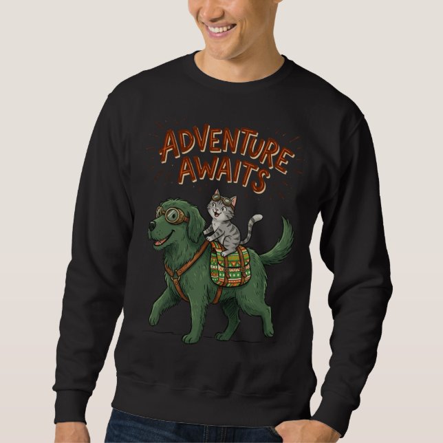 Sudadera Divertida aventura de perro y gato espera (Anverso)