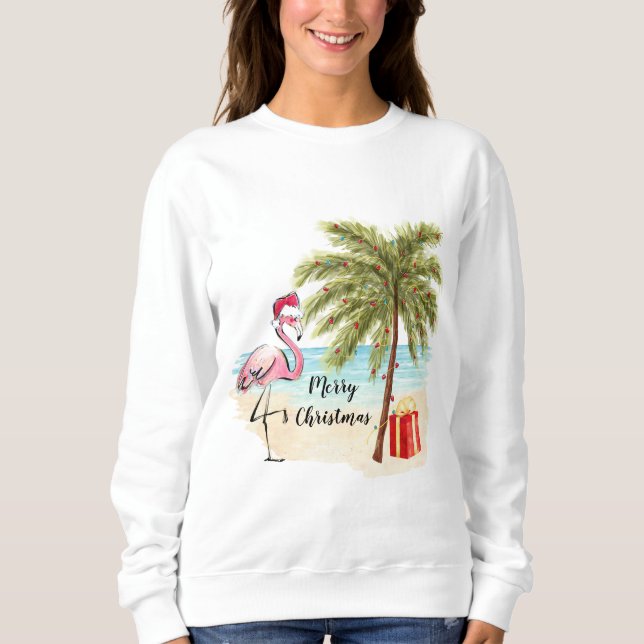 Sudadera divertida de flamenco tropical de Navidad (Anverso)