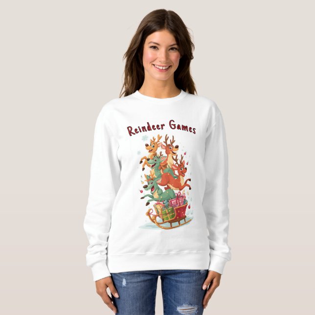 Sudadera divertida de juegos de renos de Navidad (Anverso completo)