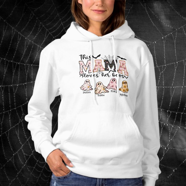 Sudadera Divertida Halloween que mamá ama a su novio gráfic (Mama Loves Her Boos Hoody- Personalize with Kids Names or Nicknames Ghosts)