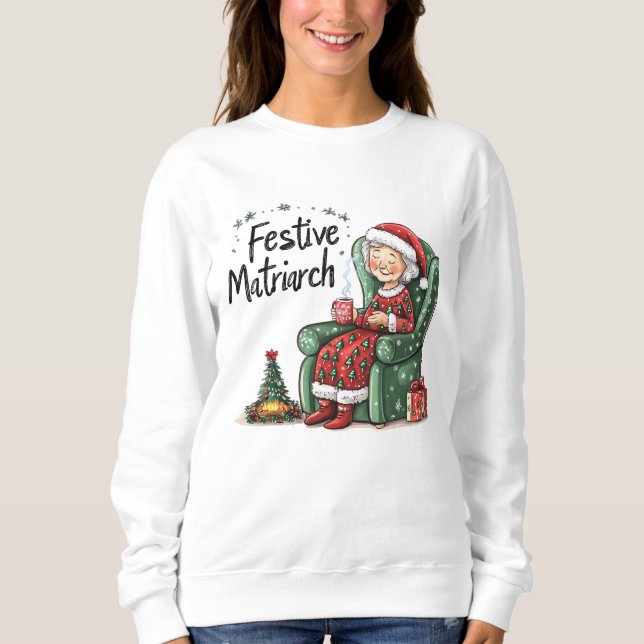 Sudadera Divertida Matriarca Acogedora Navidad (Anverso)