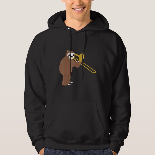 Sudadera Divertida Sloth Jugando Música Trombone Brass (Anverso)