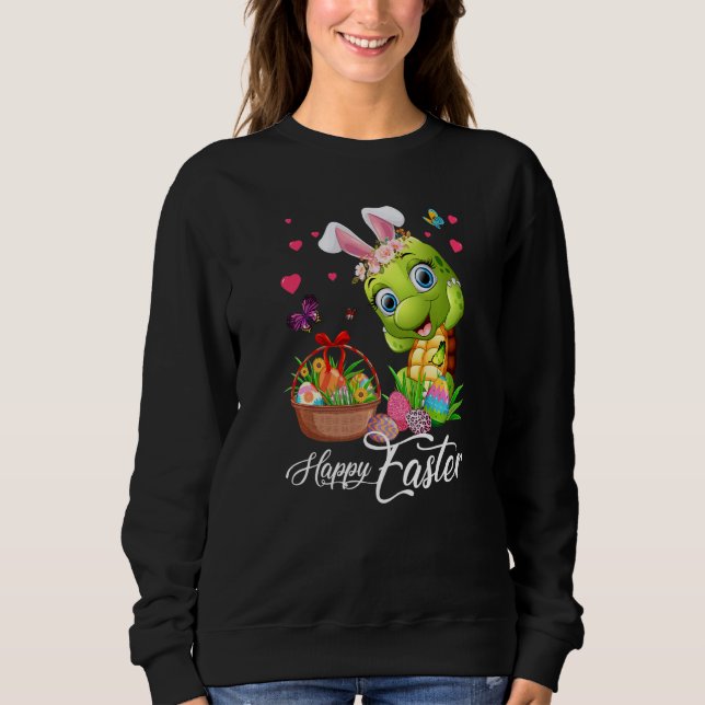 Sudadera Divertida tortuga de conejo con cesta de huevos de (Anverso)