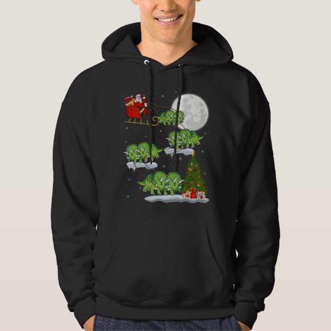 Sudadera Divertido árbol de navidad Santa Riding Triceratop (Anverso)