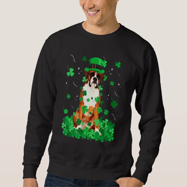 Sudadera Divertido Boxer Perro St Patrick S Day Shamrock ir (Anverso)