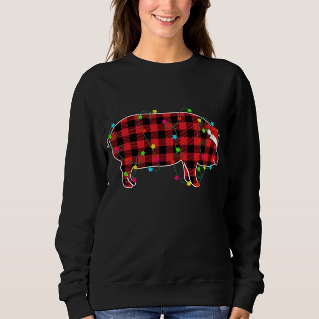 Sudadera Divertido Cerdo Árbol De Navidad Rojo Pájaros De N (Anverso)