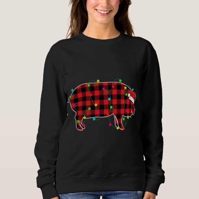 Sudadera Divertido Cerdo Árbol De Navidad Rojo Pájaros De N (Anverso)