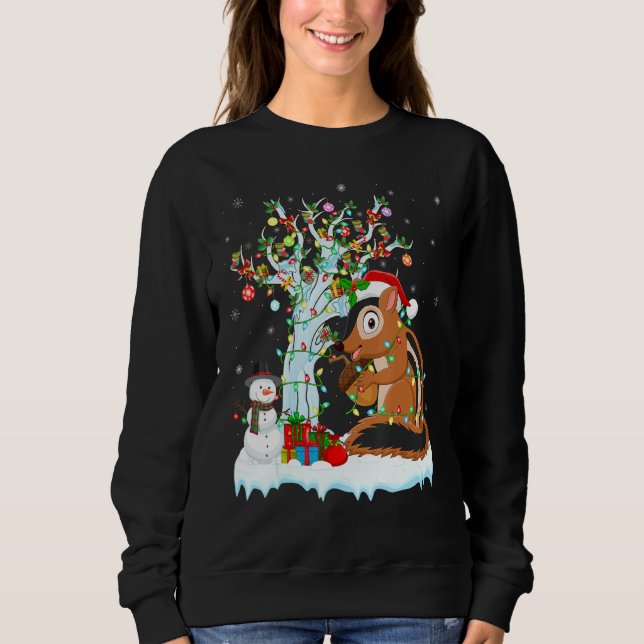 Sudadera Divertido Chipmunk Xmas Tree Light Santa Chipmunk  (Anverso)
