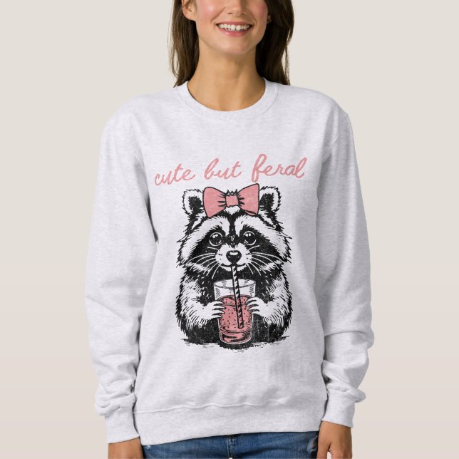 Sudadera Divertido Cute Pero Feral Mapache Cita Humorística (Anverso)