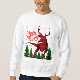 Sudadera divertido dinosaurio de navidad alegre ciervo cuad