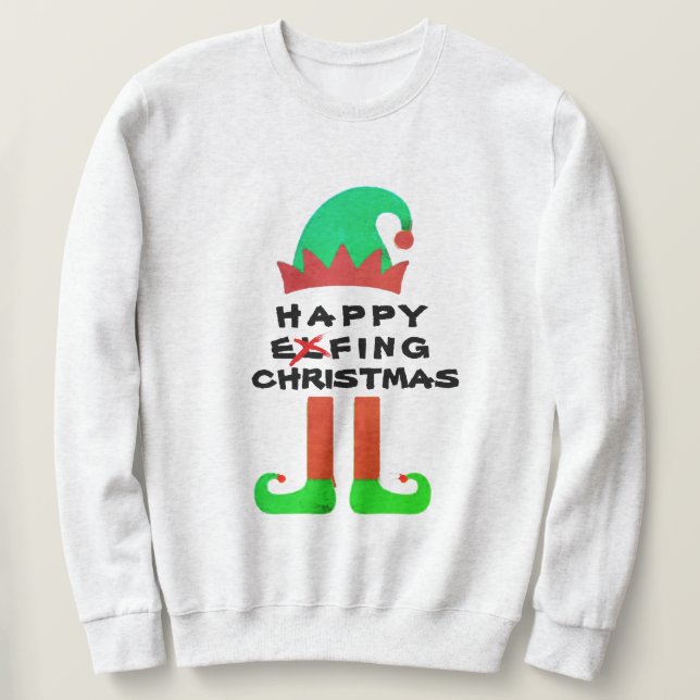 Sudadera Divertido Elf Santa Happy Effing Navidades Sweatsh (Anverso del diseño)