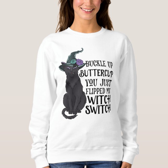 Sudadera Divertido Gato Negro Halloween Sweatshirt (Anverso)