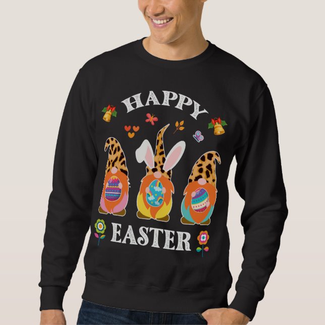 Sudadera Divertido lindo Tres Gnomes Bunny Holding Egg Happ (Anverso)