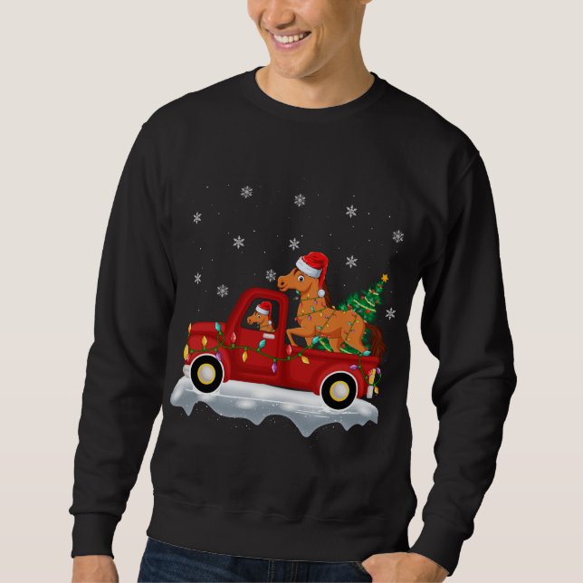 Sudadera Divertido paseo en caballo árbol de Navidad camion (Anverso)