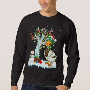 Sudadera Divertido pato negro árbol de navidad iluminando e