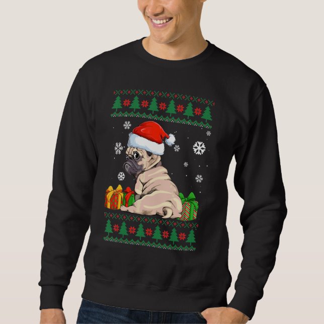 Sudadera Divertido perro Cute Pug Santa Hat Navidades feos  (Anverso)