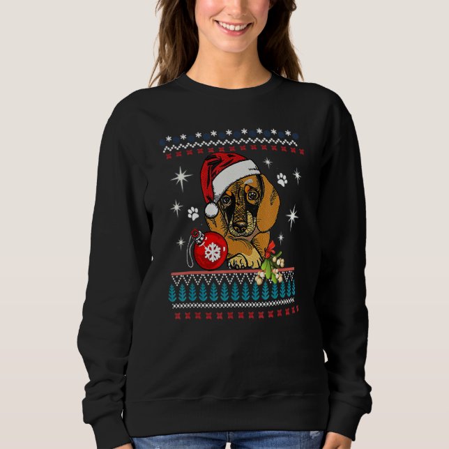 Sudadera Divertido perro Dachshund Santa Hat Navidades feos (Anverso)