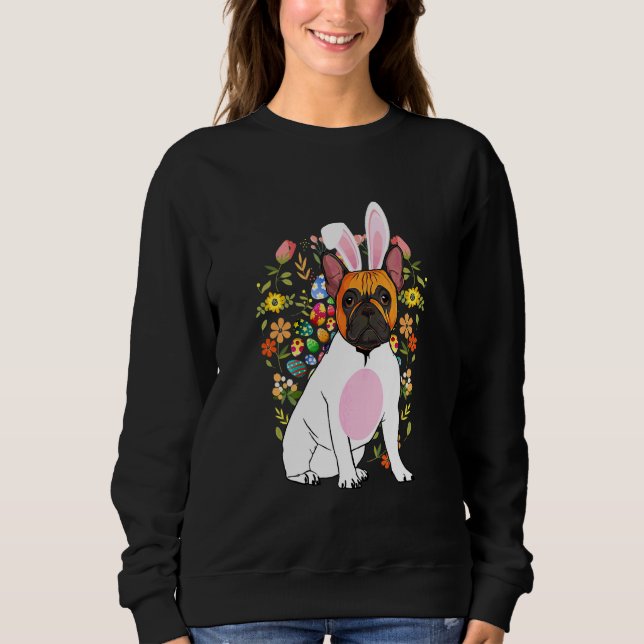 Sudadera Divertido perro Pascua Bulldog inglés Bunny Egg Fl (Anverso)