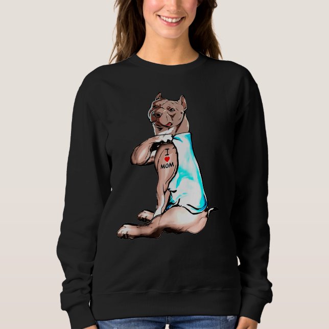 Sudadera Divertido Perro Pitbull Que Amo A Mamá También (Anverso)
