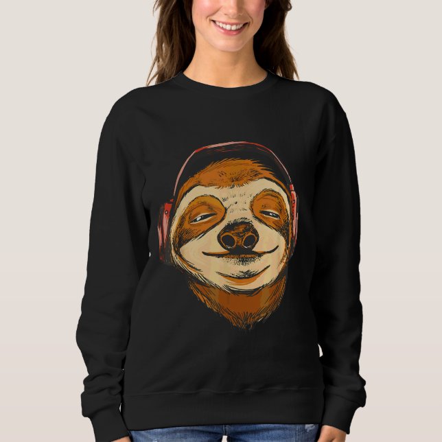 Sudadera Divertido Sloth Escuchando a Music Sloth (Anverso)