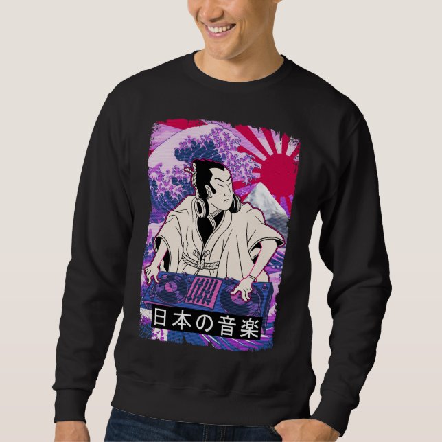 Sudadera DJ japonés samurai DJ Warrier Vintage Disc jockey (Anverso)
