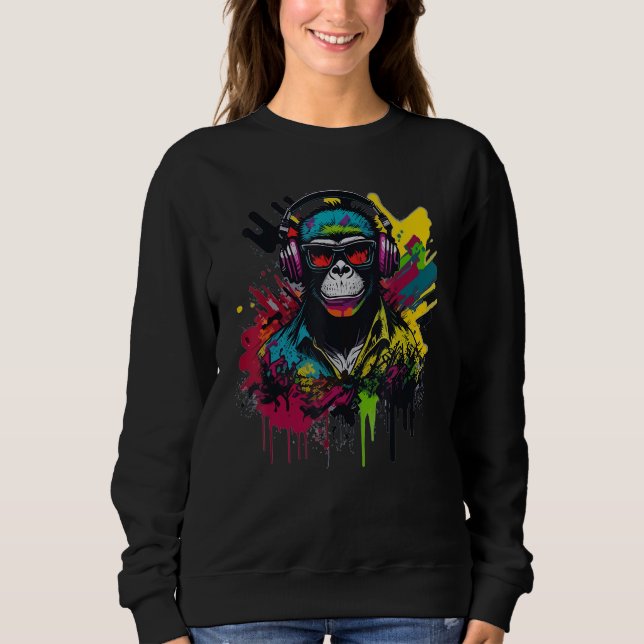 Sudadera DJ Monkey Chimp With Sunglasses & Headphones Cool  (Anverso)