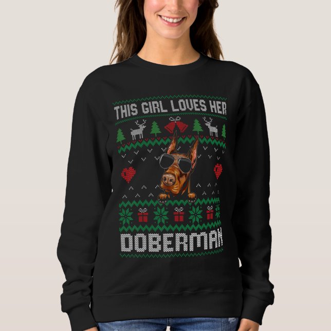 Sudadera Doberman Girl Cool Ugly Christmas for Dog Mom (Anverso)