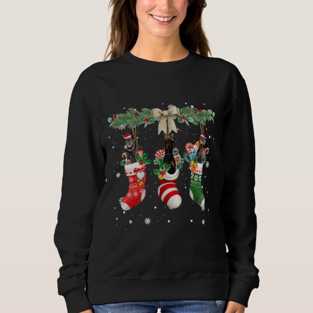 Sudadera Doberman Pinscher En Calcetines De Navidades (Anverso)