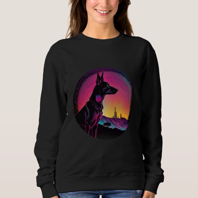 Sudadera Doberman Pinscher Synthwave 80s Retrowave Aestheti (Anverso)