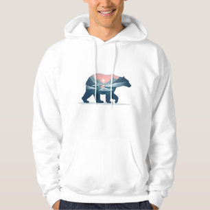 Sudadera Doble exposición Silueta de oso polar Paisaje