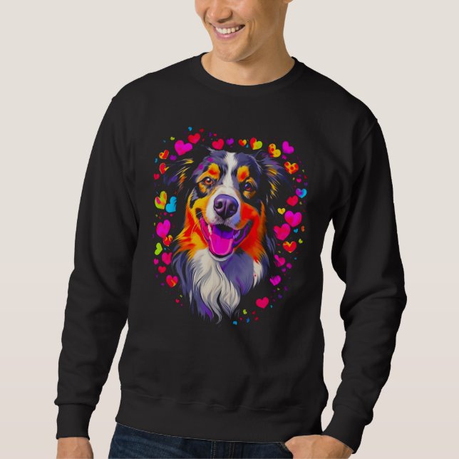 Sudadera Dog Australian Shepherd Pink Red Hearts (Anverso)