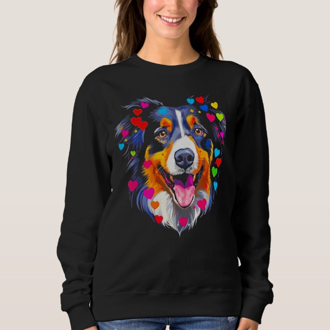 Sudadera Dog Australian Shepherd Red Blue Pink Heart (Anverso)
