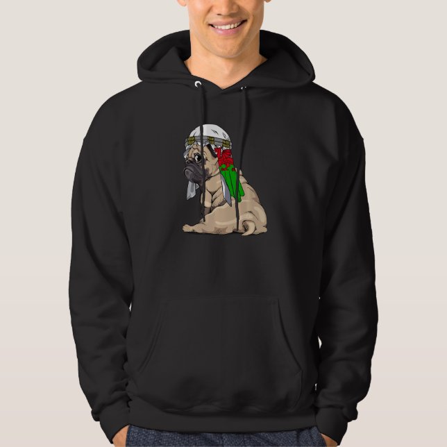 Sudadera Dog  Cute Pug Retro Wales Flag Pride (Anverso)