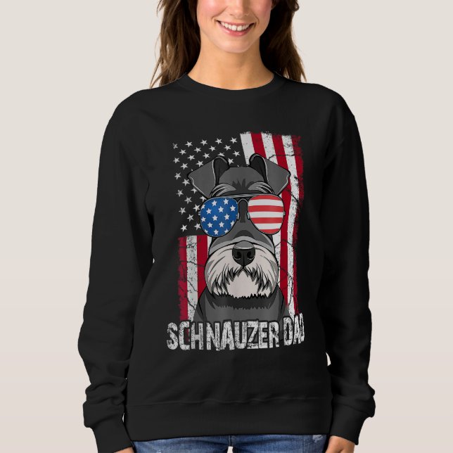 Sudadera Dog Dad Fathers Day  Mini Schnauzer USA Flag 4th o (Anverso)